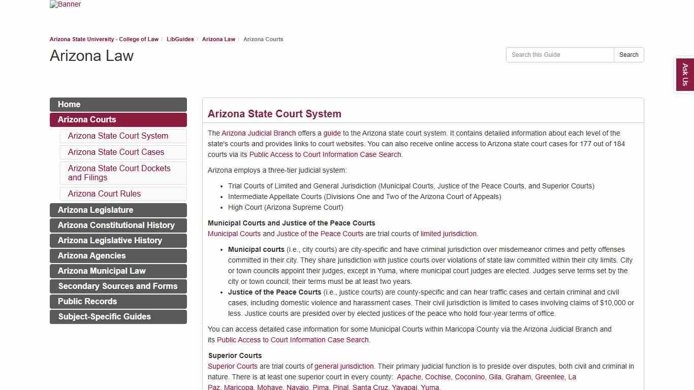 Arizona Courts - Arizona Law - LibGuides at Arizona State University - College of Law