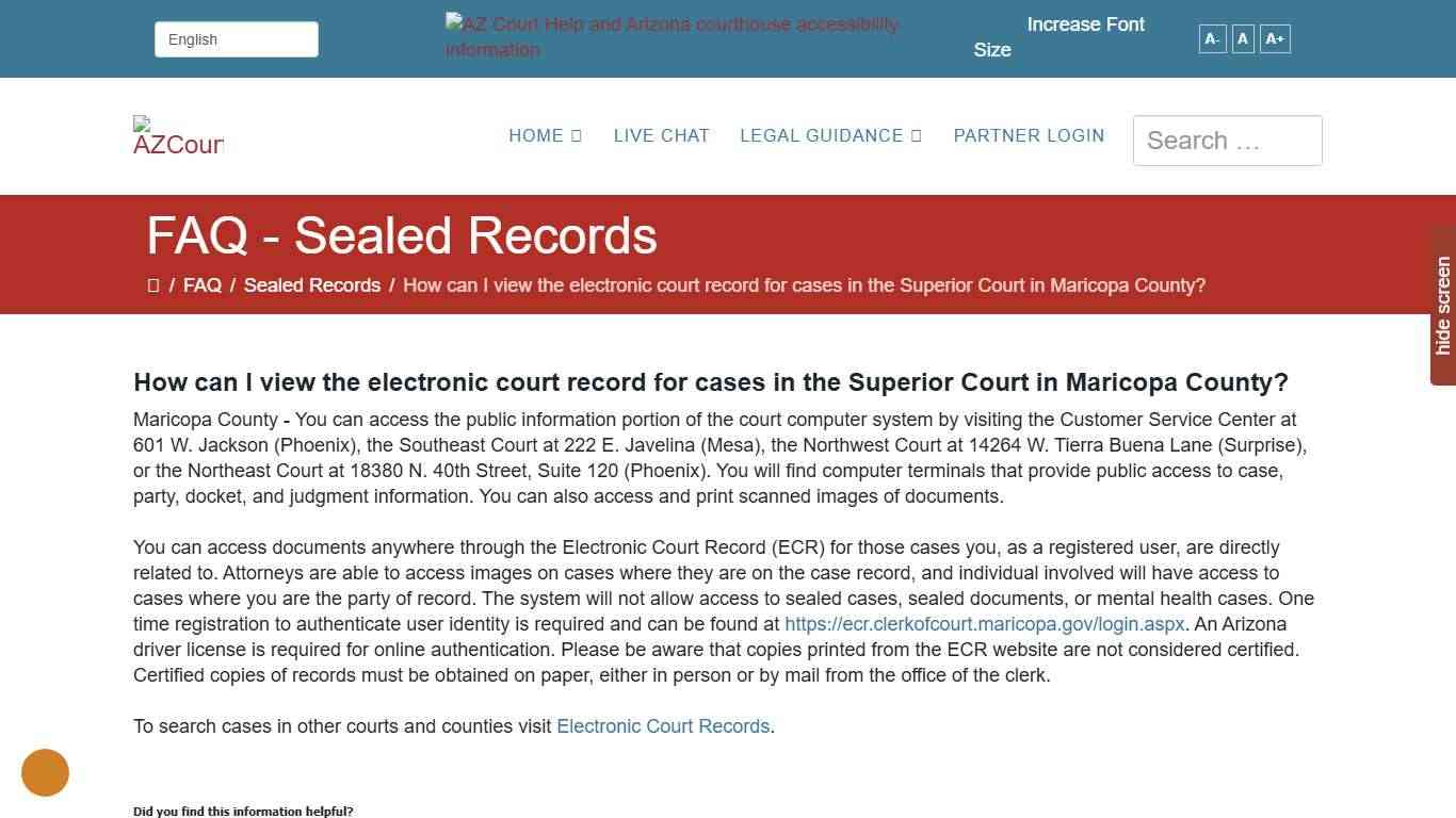 How can I view the electronic court record for cases in the Superior Court in Maricopa County?